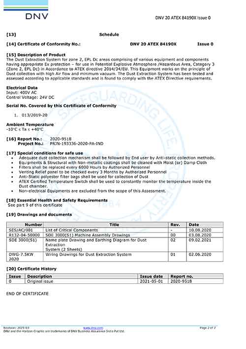 Senvac Extraction System - ATEX/CE Certificates